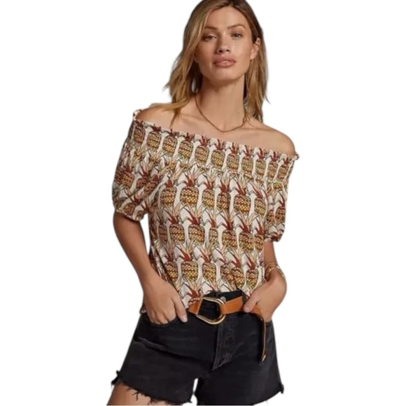 Anthropologie Porridge Viral Pineapple Bow Back Off the Shoulder Top Shirt Small - Picture 2 of 6